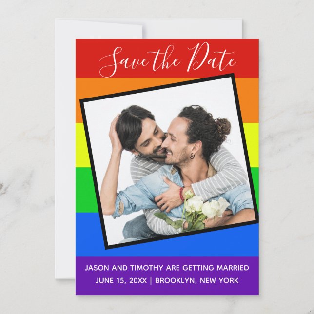 Reserve A Data Casal Arco-Íris Gay Orgulho Foto Ousada Personaliz (Frente)