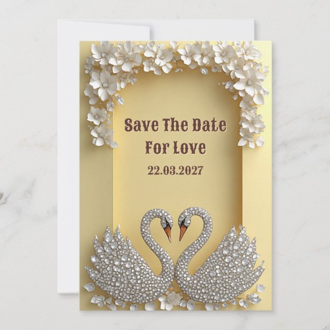 Reserve A Data Casal de Cisnes Diamantados Tema Warm Glam (Frente)