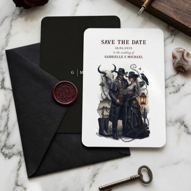 Reserve A Data Casal Gótico Ocidental Escuro Save The Date (Criador carregado)
