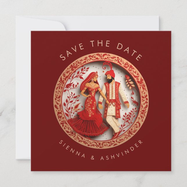 Reserve A Data Casal Indiano de Casamento Save The Date (Frente)