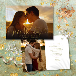 Reserve A Data Casal Moderno em Dourado Script Foto Casamento