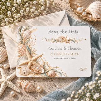 Reserve A Data Casamento à Beira-Mar com Estrelas-do-Mar e Concha