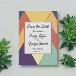 Reserve A Data Casamento Abstrato Colorido de Retro Groovy