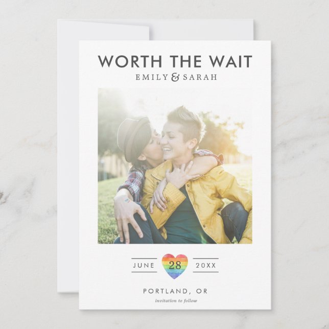 Reserve A Data Casamento Adiado LGBTQ Salve o Dia com Foto (Frente)
