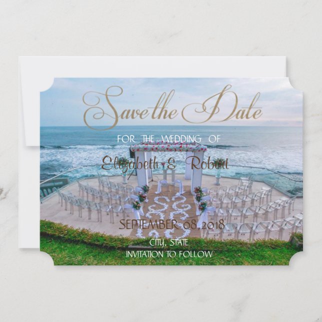Reserve A Data Casamento Adorável na Praia,Árvore Floral Salve a  (Frente)