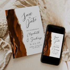 Reserve A Data Casamento Agate Laranja Queimada Dourado Save