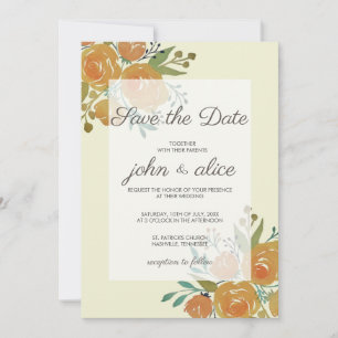 Reserve A Data Casamento Amarelo Laranja e Creme Floral