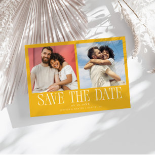 Reserve A Data Casamento Amarelo Moderno de 2 Fotos