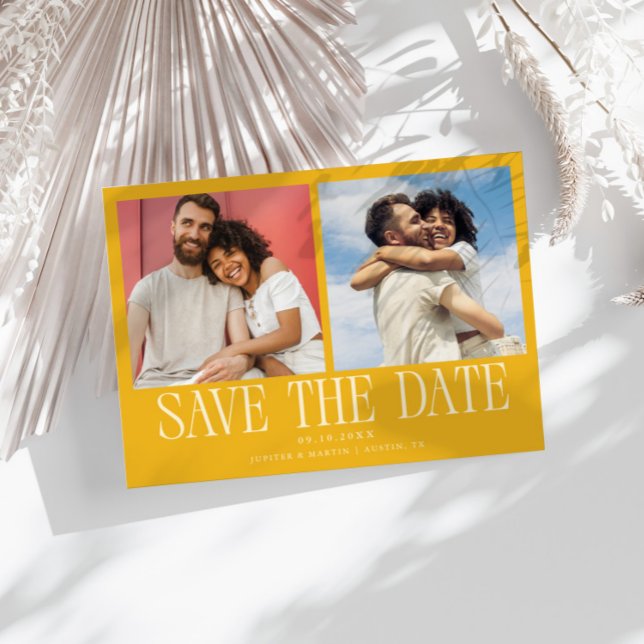 Reserve A Data Casamento Amarelo Moderno de 2 Fotos (Criador carregado)