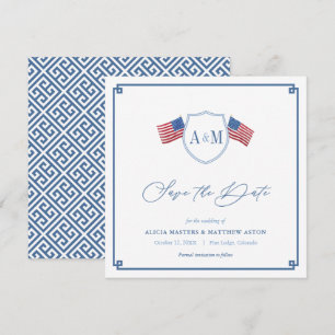 Reserve A Data Casamento Americano Elegante Vermelho Branco Azul