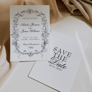 Reserve A Data Casamento Antigo Preto E Branco Fancy Dinheiro Ant