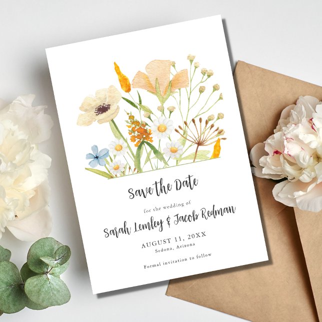 Reserve A Data Casamento ao ar livre com primavera Wildflower (Spring Wildflowers Outdoor Wedding Save The Date)