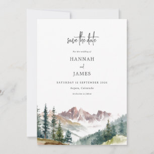 Reserve A Data Casamento ao Ar Livre Rústico Aquarela Montanha 