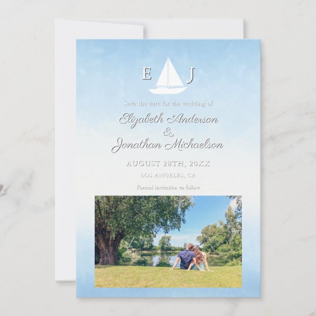 Reserve A Data Casamento Aquarela Água Encontra Céu (Frente)