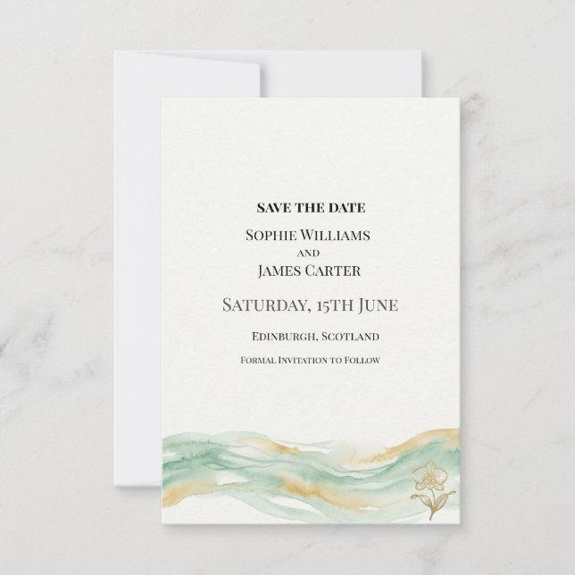 Reserve A Data Casamento Aquarela Dourado Hortelã (Frente)