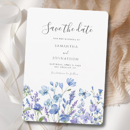 Reserve A Data Casamento Aquarela Floral de Flor Silvestre Azul 