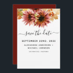 Reserve A Data Casamento Aquarela Girassol Borgonha<br><div class="desc">Convite de casamento rústico ao ar livre com girassol amarelo e borgonha, folhagem aquarela, primavera, economize a data, elegante e moderno em fundo branco - inclui tipografia de roteiro bonita e elegante com folhas de outono ou outono modernas e botânicas e folhagens para a celebração do dia do casamento especial....</div>