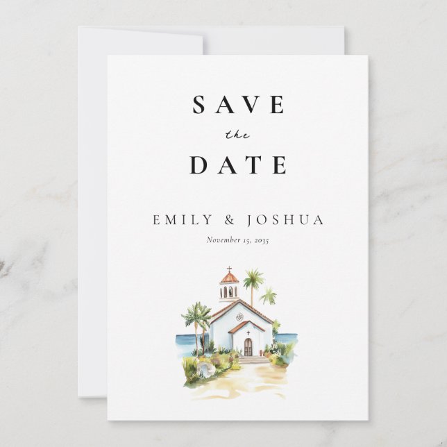 Reserve A Data Casamento Aquarela Igreja Católica (Frente)