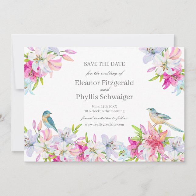 Reserve A Data Casamento Aquarela Lírios  (Frente)
