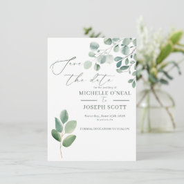 Reserve A Data Casamento Aquarela Verde Sálvia Eucalipto
