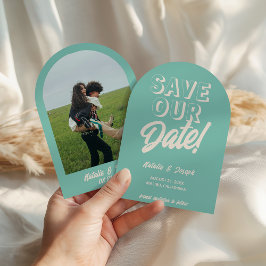 Reserve A Data Casamento Arqueado Retro Brilhante Funky Ousado Mo
