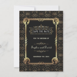 Reserve A Data Casamento Art Déco Preto Dourado Único Great Gatsb