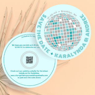 Reserve A Data Casamento Azul Arredondado Elegante Disco Ball