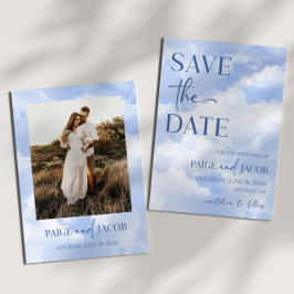 Reserve A Data Casamento Azul Branco Brilhante Nuvens Sonhador El
