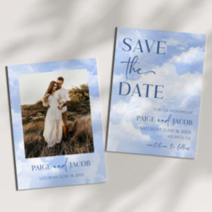 Reserve A Data Casamento Azul Branco Brilhante Nuvens Sonhador El
