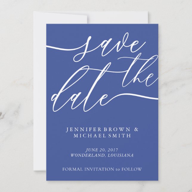 Reserve A Data Casamento Azul Cobalto Salvar Data Foto Personaliz (Frente)