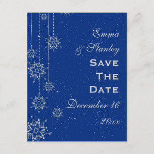 Reserve A Data Casamento azul com flocos de neve de cristal Salve