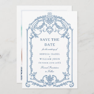 Reserve A Data Casamento Azul com Grace Floral Dusty, Ornamentado