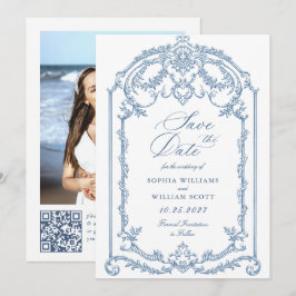 Reserve A Data Casamento Azul com Grace Floral Dusty, Ornamentado