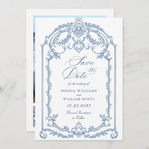 Reserve A Data Casamento Azul com Grace Floral Dusty, Ornamentado