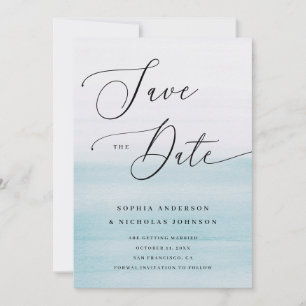 Reserve A Data Casamento Azul Costeiro Aquarela Praia Romântica