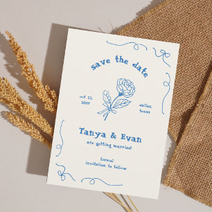 Reserve A Data Casamento Azul Da Flor Quente Desenhado À Mão