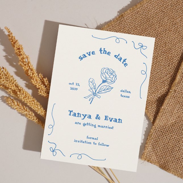 Reserve A Data Casamento Azul Da Flor Quente Desenhado À Mão (Criador carregado)