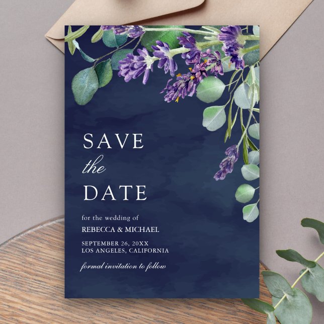 Reserve A Data Casamento Azul de Marinho Eucalyptus Lavanda Rusti (Criador carregado)