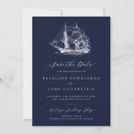 Reserve A Data Casamento Azul de Marinho Náutico Elegante