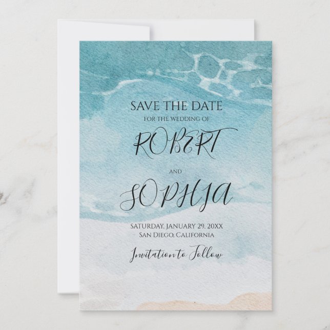 Reserve A Data Casamento Azul de Verão na Praia (Frente)