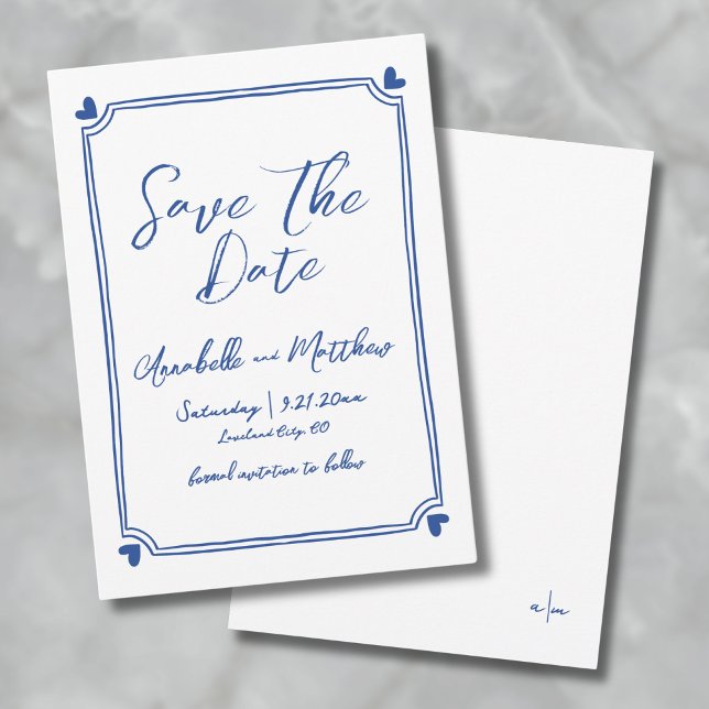 Reserve A Data Casamento Azul Desenhado Pela Mão Simples (Simple Hand Drawn Blue Wedding Save the Date)