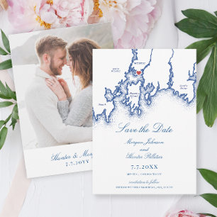 Reserve A Data Casamento Azul do Mapa Elegante do Marinho Mystic