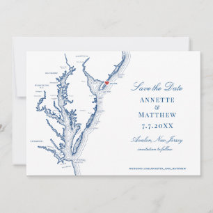 Reserve A Data Casamento Azul do Mapa Elegante do Marinho NJ Aval