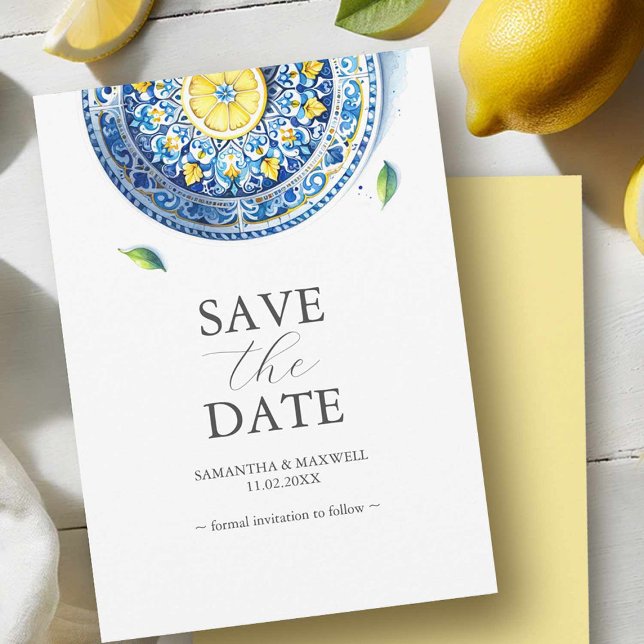 Reserve A Data Casamento Azul e Amarelo Salvar a Data (Blue and yellow wedding save the date invitation card non photo.)