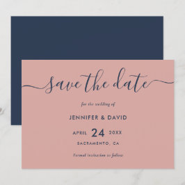 Reserve A Data Casamento Azul e Blush do Marinho de Script Modern