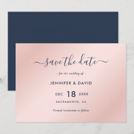 Reserve A Data Casamento Azul e Blush do Marinho Elegante