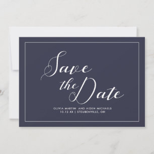 Reserve A Data Casamento Azul e Branco Elegante