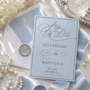 Reserve A Data Casamento Azul e Marrom Old Money Costeiro