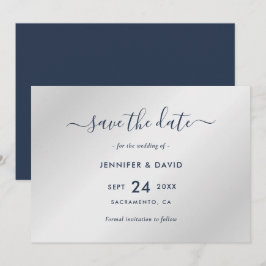 Reserve A Data Casamento Azul e Prata do Marinho Elegante