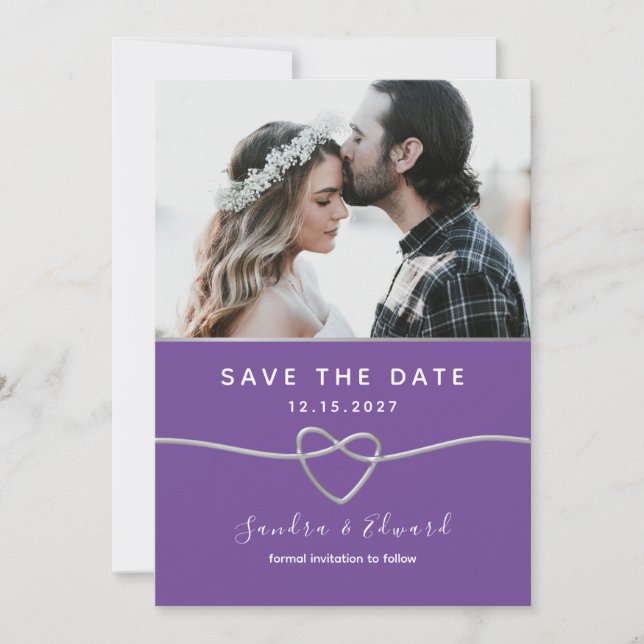 Reserve A Data Casamento Azul e Roxo (Frente)